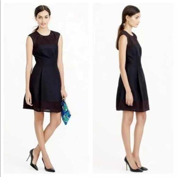 J. Crew Dress Black Fit & Flare Perforated Accent Size 8 Tall - Picture 1 of 12